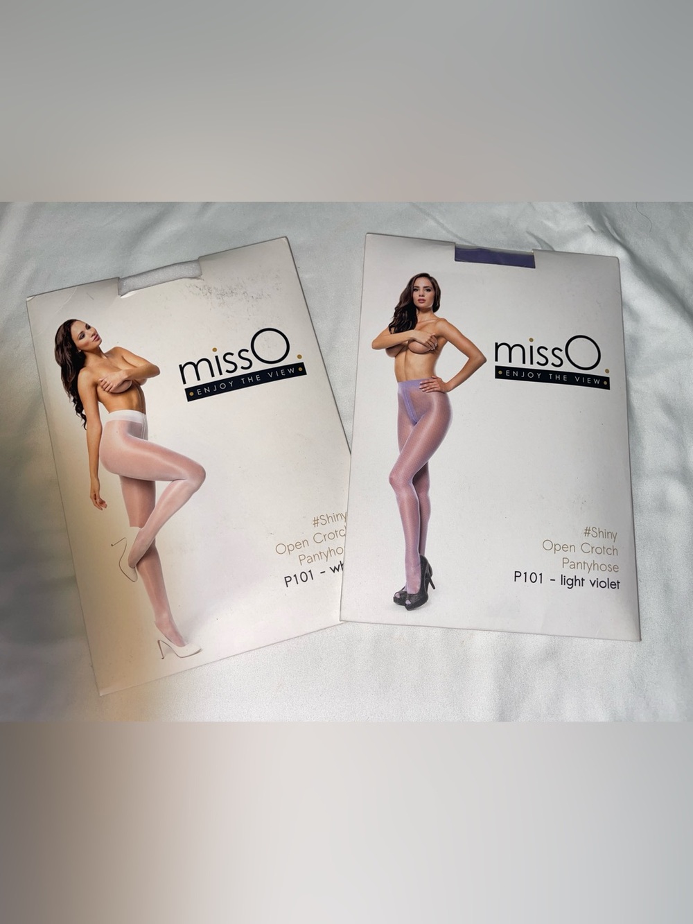 2pr MISS O P101 Shiny White & Light Violet Pantyhose Sz: L/XL SKU: 0914-13